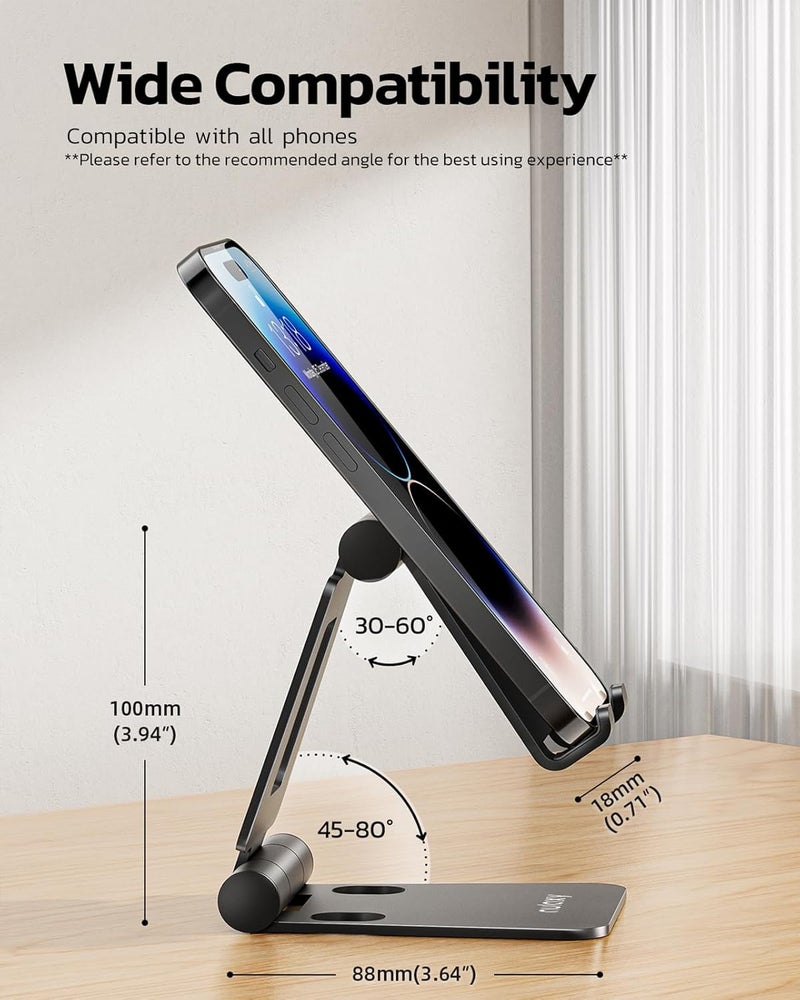 nulaxy 2 Pack Dual Folding Cell Phone Stand, Fully Adjustable Foldable Desktop Phone Holder Cradle Dock Compatible with Phone 16 15 14 13 12 Pro Xs Xs Max Xr, All Phones, Black&Gold - Image 3